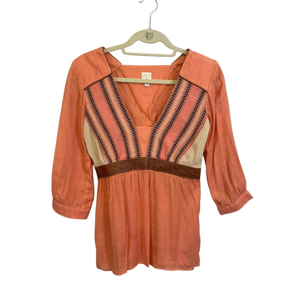 Vtg Lauren Moffatt Peasant Blouse Orange Small